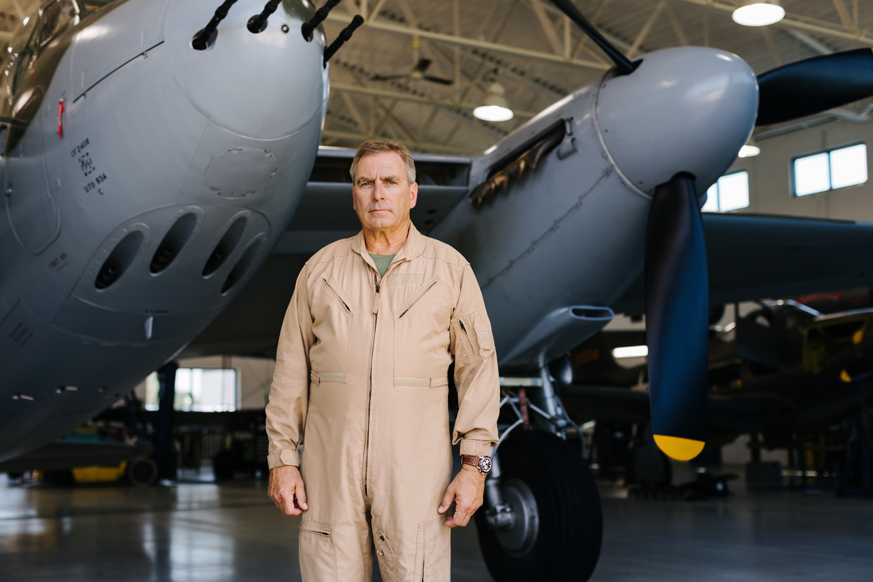 Mike Spalding, wearing the Super AVI Mosquito during the Breitling Super AVI campaign shoot_RGB