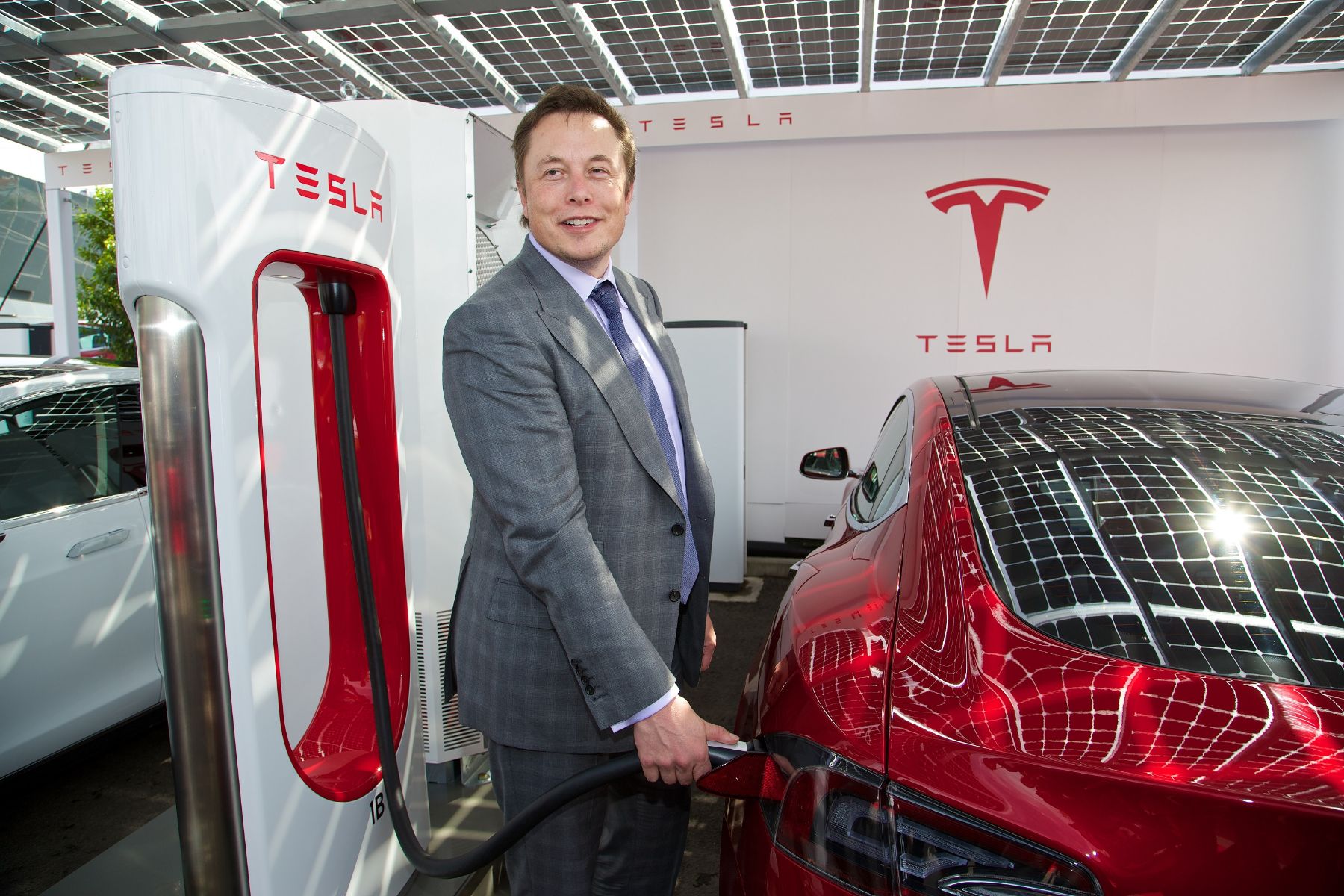 853078 CEO Elon Musk at first UK Supercharger 1