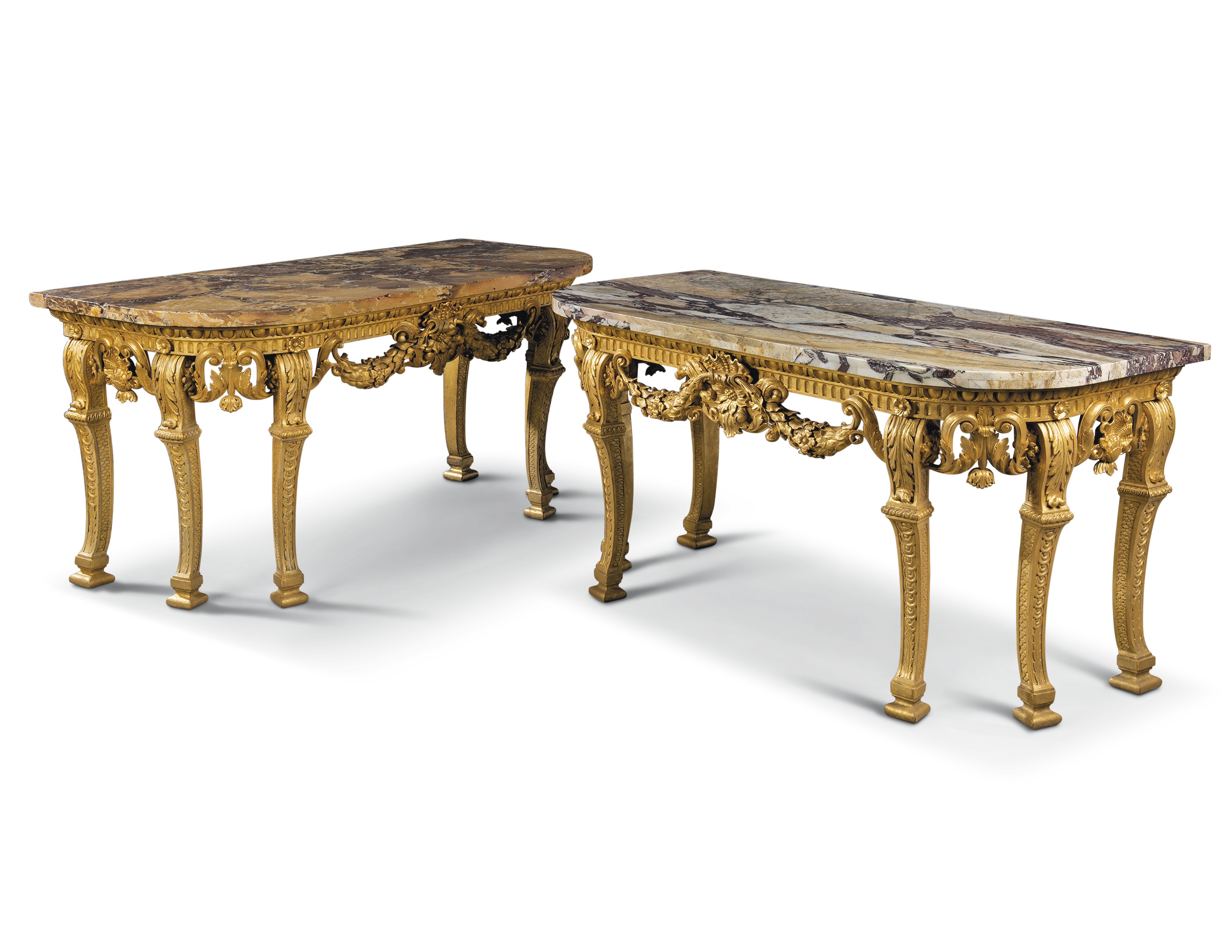 A PAIR OF GEORGE III GILTWOOD CONSOLE TABLES