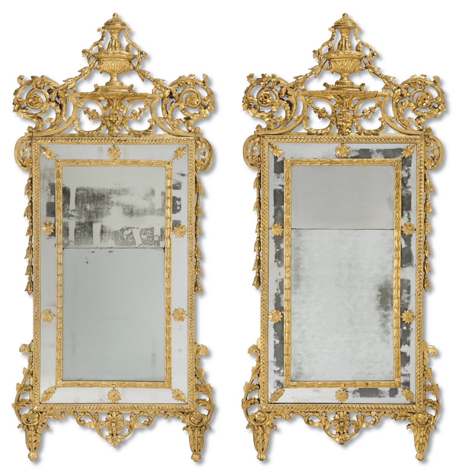 A PAIR OF ITALIAN NEOCLASSICAL GILTWOOD PIER MIRRORS