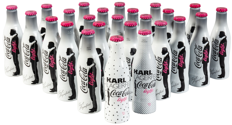 A set of twenty five Coca Cola light bottles designed by Karl Lagerfeld 2010 and 2011 Photoroom