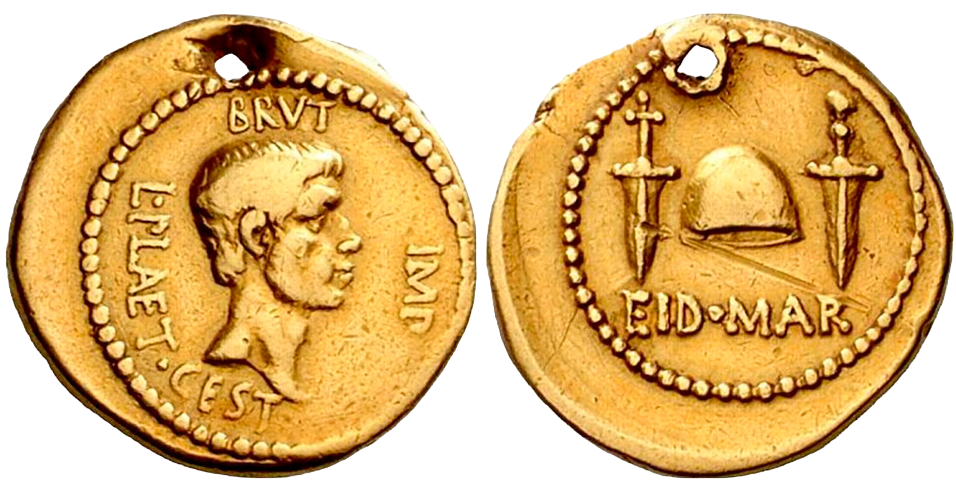 Золотая монета с изображением цезаря