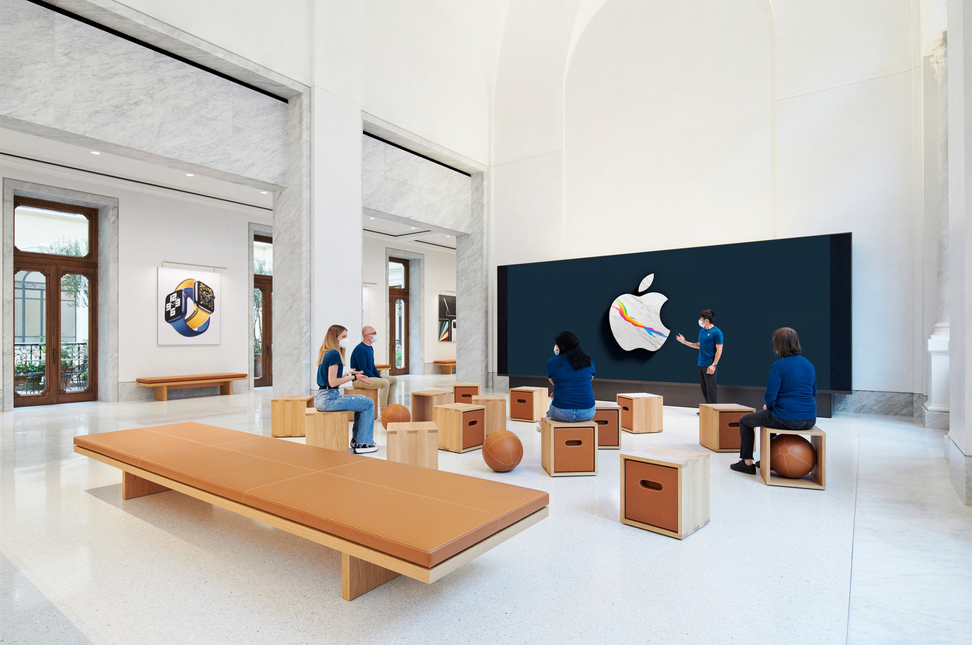 Apple Via Del Corso opens in Rome interior screen wall area 052721
