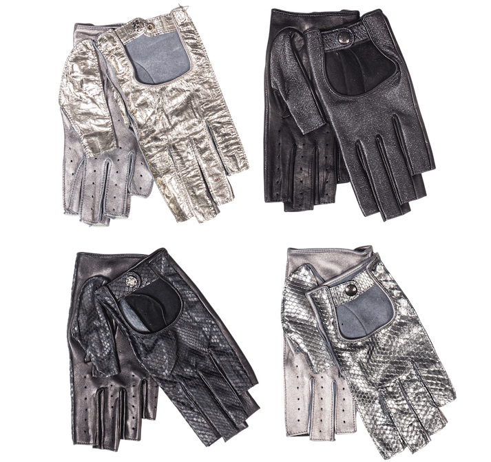 Chanel Causse Set of Four Mittens Chanel Two Silver and Black Faux Python and Causse Two Silver Faux Python and Black Leather 