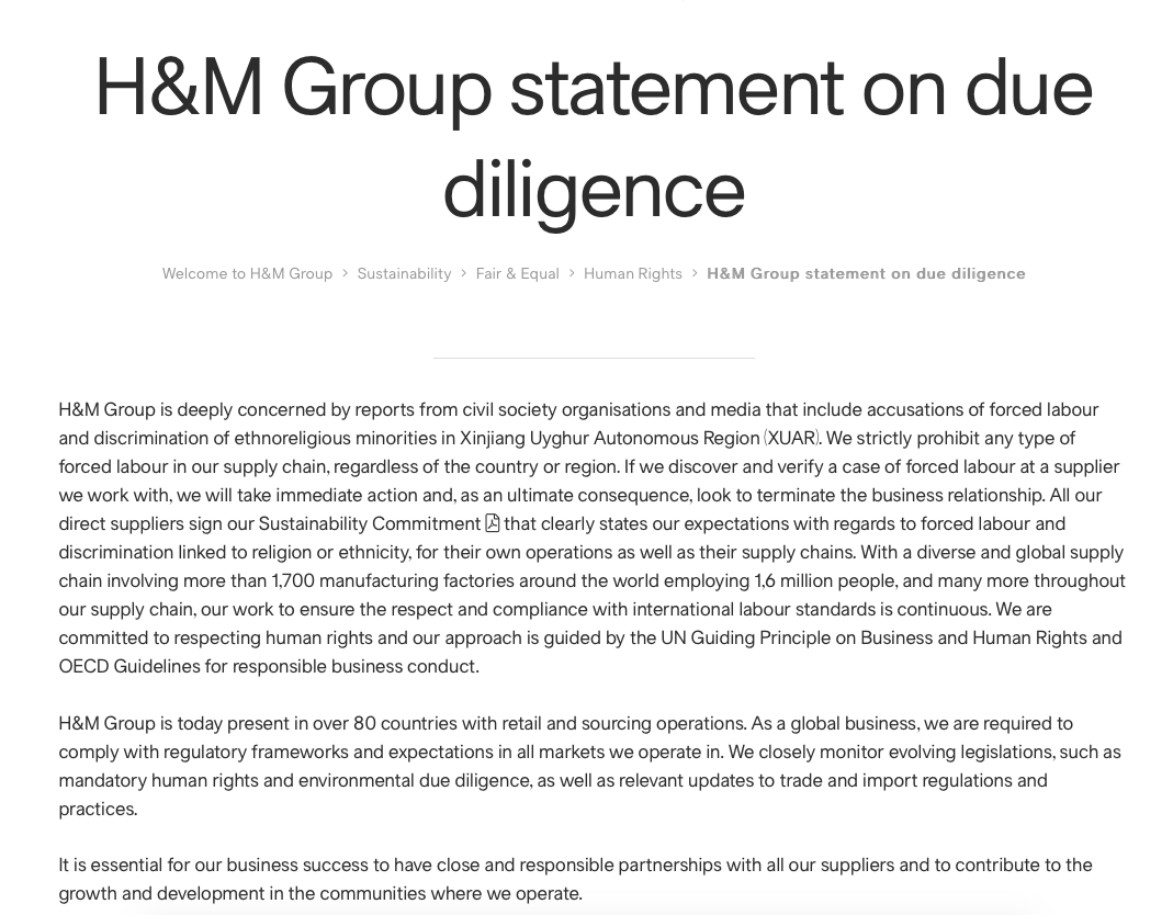 HM Group statement on due diligence