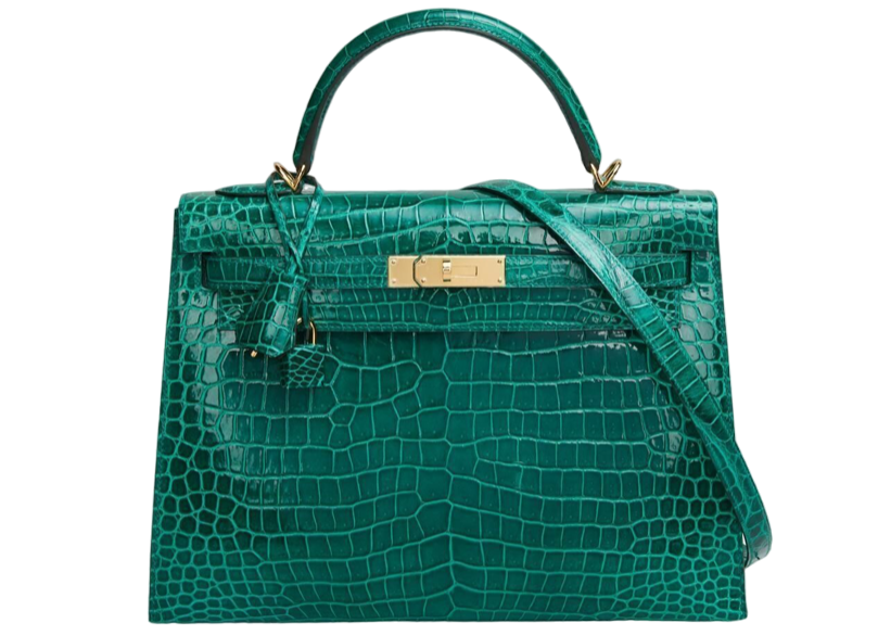 Hermes 2018 Kelly Sellier 32 CM Vert Emerald Crocodile Porosus Photoroom