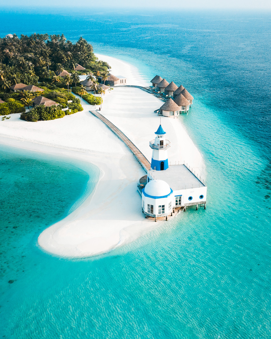 InterContinental Maldives Aerial View of the Lighthouse Portrait