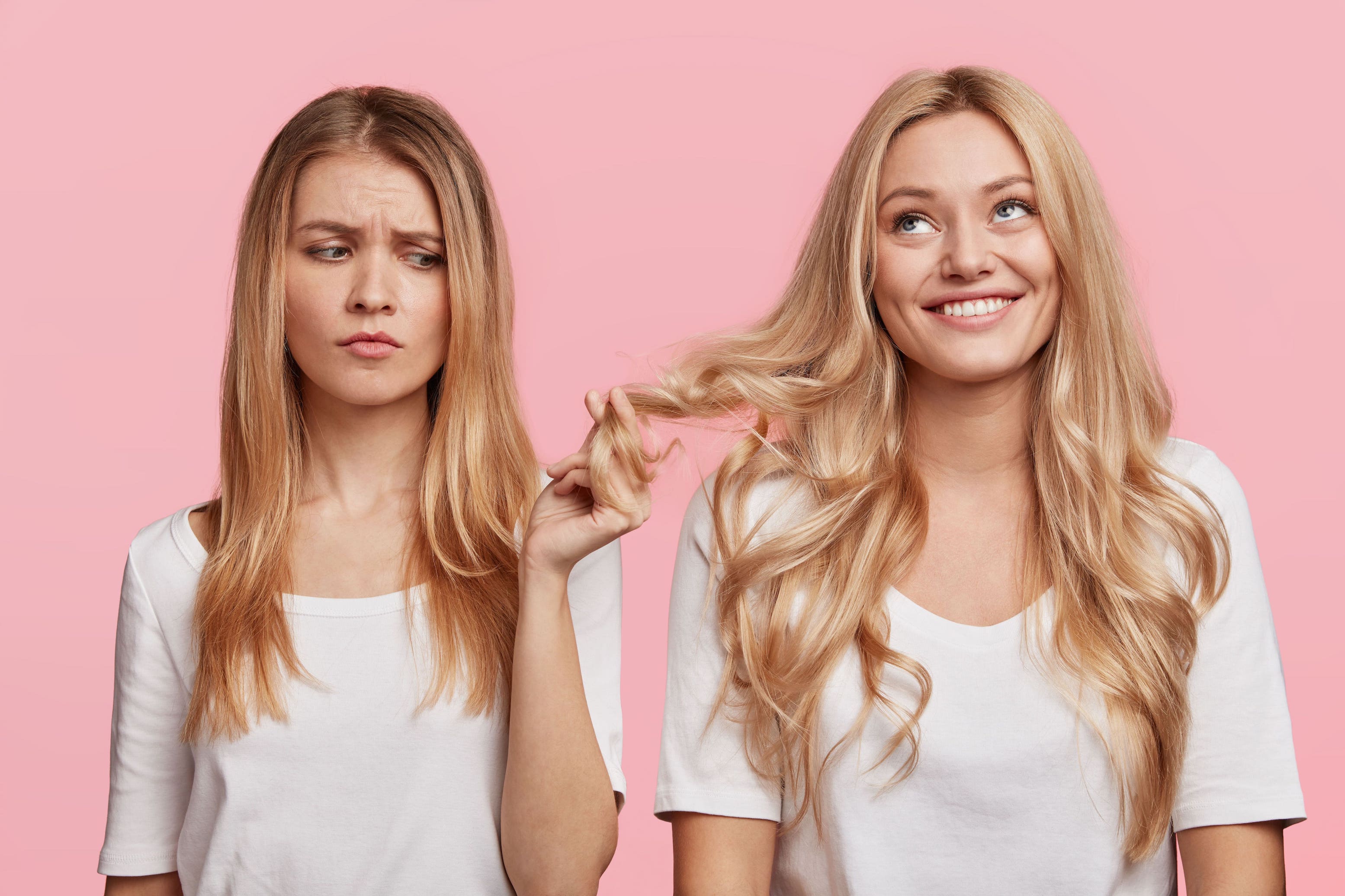 portrait young blonde female friends posing
