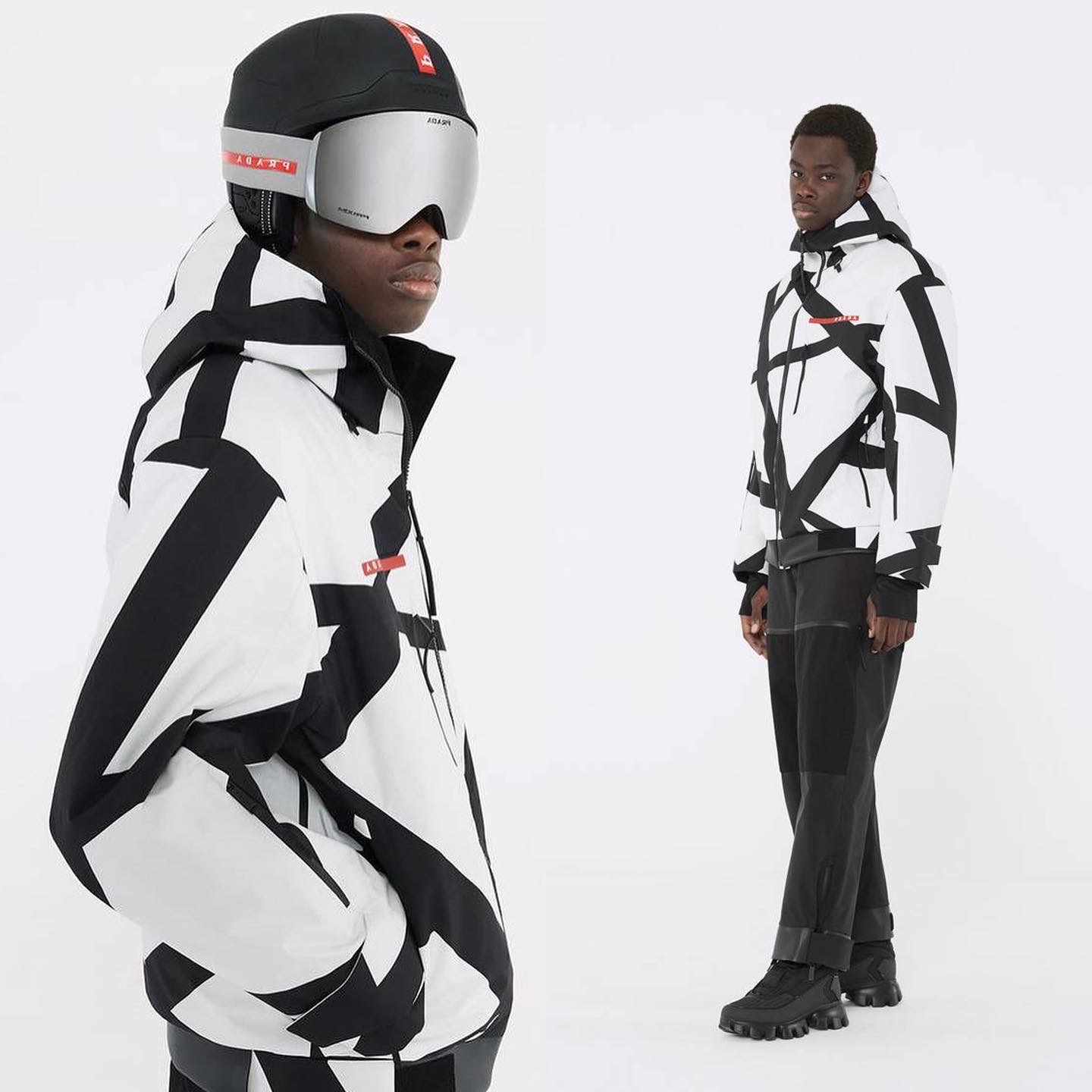 prada aspenx skiwear collaboration outerwear jackets sustainable release date fabiola kassin hypnotique